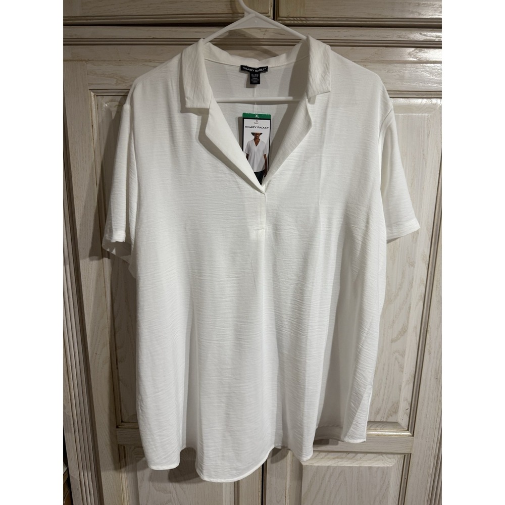 Hilary Radley Ladies' Ivory V-Neck Collared Short Sleeve Blouse XL NWT